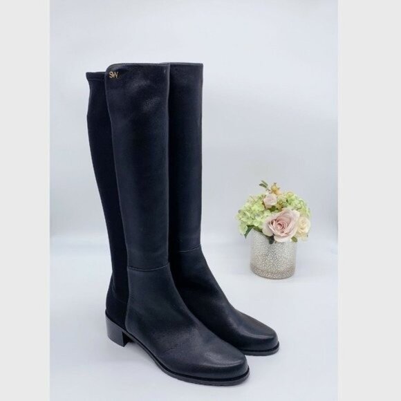 Stuart Weitzman Keelan City Womens Knee High Stretchy Boots Black Leather US 10 - Picture 1 of 11